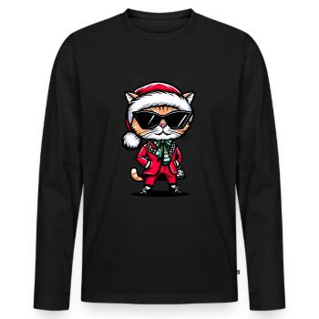Chapeau de père Noël de chat de mode - T-shirt manches longues Premium bio Homme - noir - Devant - Nico (187cm)