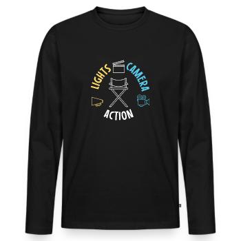 Lights Camera Action - Männer Premium Bio Langarmshirt - Schwarz - Vorne - Nico (187cm)