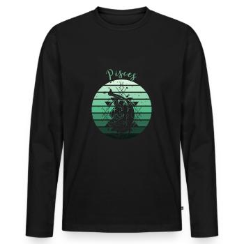 Logo rétro signe astrologique "Poisson" - T-shirt manches longues Premium bio Homme - noir - Devant - Nico (187cm)