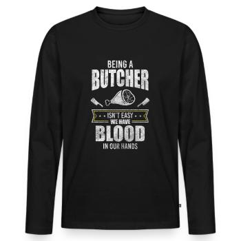 Fleischer Fleischerei Schlachten - Männer Premium Bio Langarmshirt - Schwarz - Vorne - Nico (187cm)