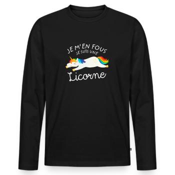 Je M'en Fous Je Suis Une Licorne - T-shirt manches longues Premium bio Homme - noir - Devant - Nico (187cm)