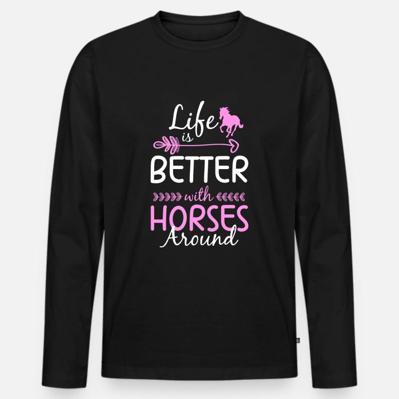 Pferde Pferdemädchen Pony - Männer Premium Bio Langarmshirt - Schwarz