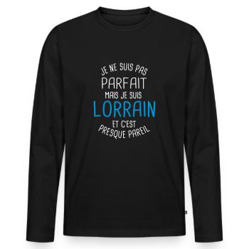 Pas parfait mais lorrain - T-shirt manches longues Premium bio Homme - noir - Devant - Nico (187cm)
