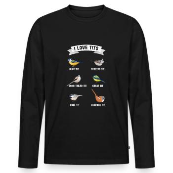 "J'aime les seins" cadeau ornithologie drôle ornithologie - T-shirt manches longues Premium bio Homme - noir - Devant - Nico (187cm)
