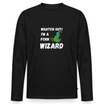 Wizard - Männer Premium Bio Langarmshirt - Schwarz - Vorne - Nico (187cm)