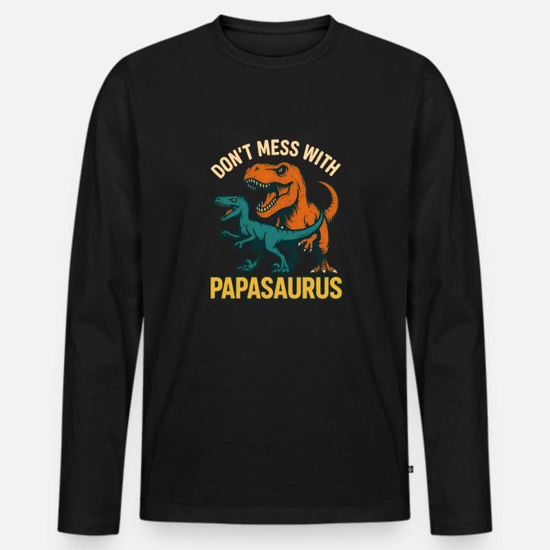 Papasaurus - Männer Premium Bio Langarmshirt - Schwarz
