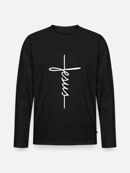 Jesus Kreuz Christentum Glauben Spruch Geschenk - Männer Premium Bio Langarmshirt - Schwarz