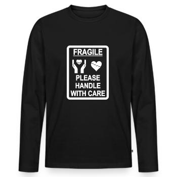 white fragile heart - Men's Premium Organic Long Sleeve Shirt - black - Front - Nico (187cm)
