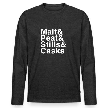Malt & Peat & Stills & Casks - Men's Premium Organic Long Sleeve Shirt - heather anthracite - Front - Nico (187cm)