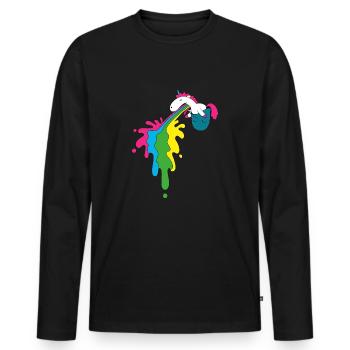 Unicorn Puke Rainbow Pocket - Men's Premium Organic Long Sleeve Shirt - black - Front - Nico (187cm)