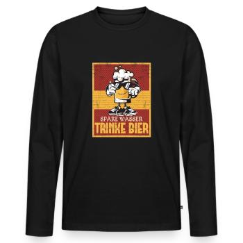 Spare Wasser Trinke Bier Wiesn T-Shirt - Männer Premium Bio Langarmshirt - Schwarz - Vorne - Nico (187cm)