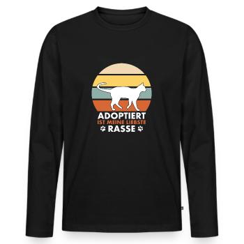 Adoptiert ist meine liebste Rasse - Katze retro - Männer Premium Bio Langarmshirt - Schwarz - Vorne - Nico (187cm)