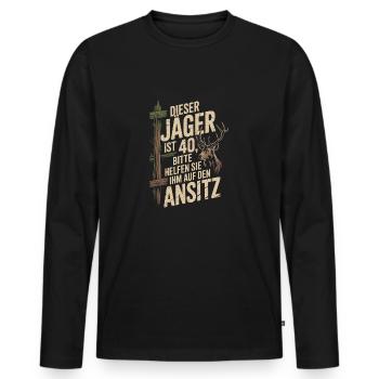 Dieser Jäger ist 40 - Männer Premium Bio Langarmshirt - Schwarz - Vorne - Nico (187cm)
