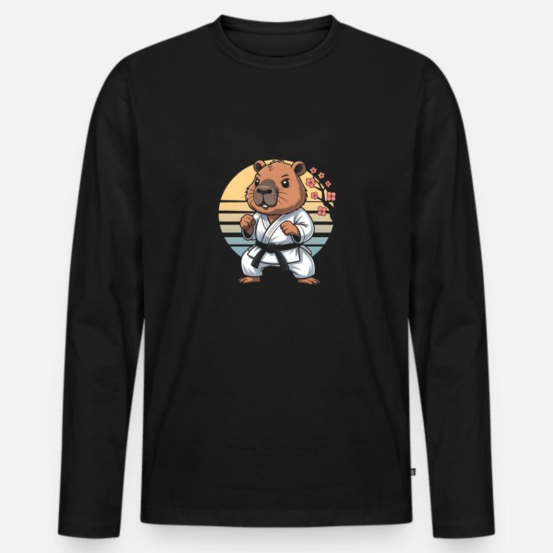 Karate Capybara - Männer Premium Bio Langarmshirt - Schwarz