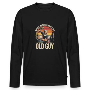 Never Underestimate the old guy disc golfing - Männer Premium Bio Langarmshirt - Schwarz - Vorne - Nico (187cm)