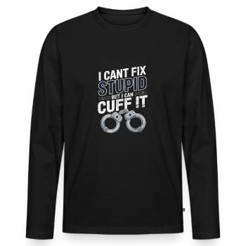Je ne peux pas réparer stupide mais je peux le menotter - T-shirt manches longues Premium bio Homme - noir - Devant - Nico (187cm)