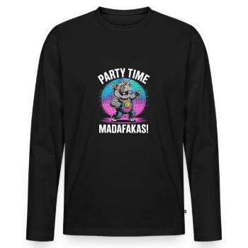 Hippo party Time Madafakas - Männer Premium Bio Langarmshirt - Schwarz - Vorne - Nico (187cm)