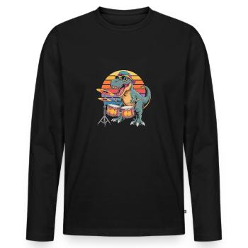 Trex spielt Schlagzeug - Männer Premium Bio Langarmshirt - Schwarz - Vorne - Nico (187cm)