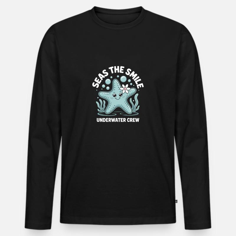 Süßes Seestern Design - Männer Premium Bio Langarmshirt - Schwarz