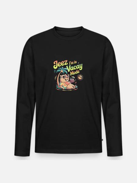 Jeez Vacay Mode Capybara - Männer Premium Bio Langarmshirt - Schwarz