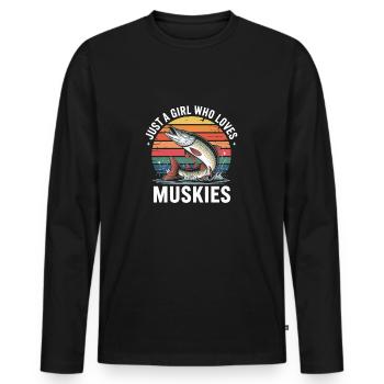 Juste une fille qui aime les maskinongés coucher de soleil - T-shirt manches longues Premium bio Homme - noir - Devant - Nico (187cm)