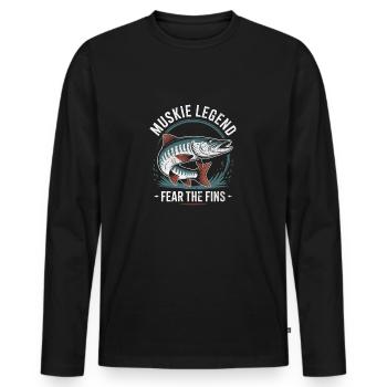 Cool Muskie Fish Design - Men's Premium Organic Long Sleeve Shirt - black - Front - Nico (187cm)