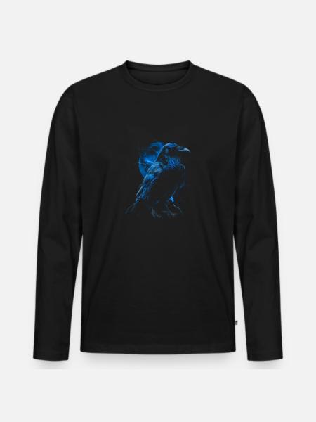 Cool Raven with Moon - Men's Premium Organic Long Sleeve Shirt - black