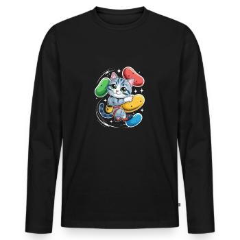 Chat Boulder - T-shirt manches longues Premium bio Homme - noir - Devant - Nico (187cm)