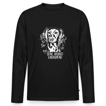 Loved by a Long Haired Dachshund Dog Wilsigns - Men's Premium Organic Long Sleeve Shirt - black - Front - Nico (187cm)
