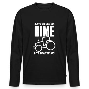 juste un mec qui aime les tracteurs - T-shirt manches longues Premium bio Homme - noir - Devant - Nico (187cm)