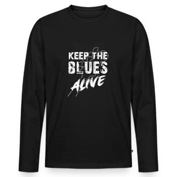 Le blues est vivant Gardez le blues vivant - T-shirt manches longues Premium bio Homme - noir - Devant - Nico (187cm)