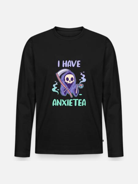 Kawaii Grim Reaper drinks tea - Men's Premium Organic Long Sleeve Shirt - black