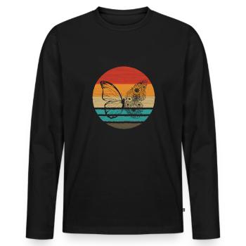 Papillon Retro Style Vintage - T-shirt manches longues Premium bio Homme - noir - Devant - Nico (187cm)
