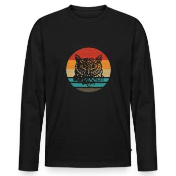 Eule Retro Style Vintage - Männer Premium Bio Langarmshirt - Schwarz - Vorne - Nico (187cm)
