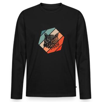 Owl Retro Style Vintage - Men's Premium Organic Long Sleeve Shirt - black - Front - Nico (187cm)