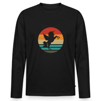 Einhorn Retro Style Vintage - Männer Premium Bio Langarmshirt - Schwarz - Vorne - Nico (187cm)