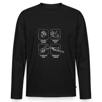 Ciseaux Rock Paper Rien ne vaut le trombone - T-shirt manches longues Premium bio Homme - noir - Devant - Nico (187cm)