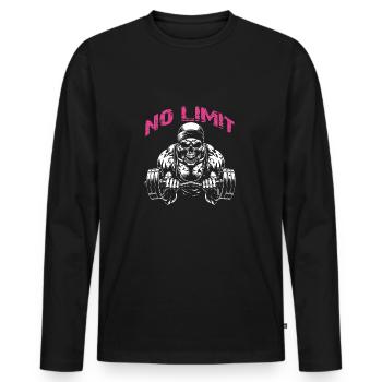 No Limit Workout Bodybuilding Skull with Dumbbell - Men's Premium Organic Long Sleeve Shirt - black - Front - Nico (187cm)