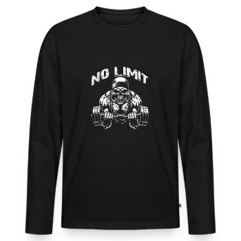 No Limit Workout Bodybuilding Skull with Dumbbell - Men's Premium Organic Long Sleeve Shirt - black - Front - Nico (187cm)