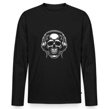 Crâne avec casque comme DJ - T-shirt manches longues Premium bio Homme - noir - Devant - Nico (187cm)