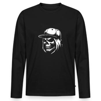 Crâne cool avec cheveux longs et casquette de baseball - T-shirt manches longues Premium bio Homme - noir - Devant - Nico (187cm)
