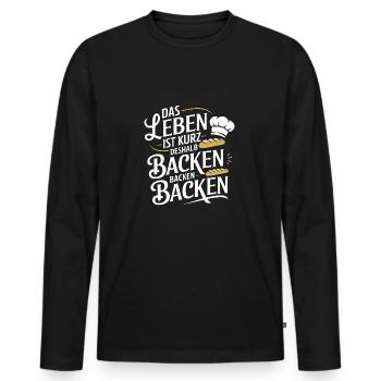 Das Leben ist kurz - nutze es zum Backen - Männer Premium Bio Langarmshirt - Schwarz - Vorne - Nico (187cm)