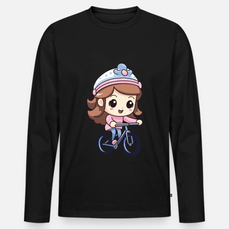 Fahrrad Mädchen Niedlich - Männer Premium Bio Langarmshirt - Schwarz