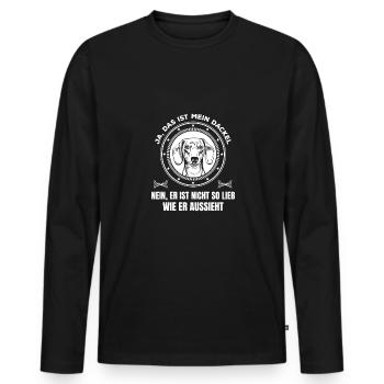 Ja das ist mein Dackel - Männer Premium Bio Langarmshirt - Schwarz - Vorne - Nico (187cm)