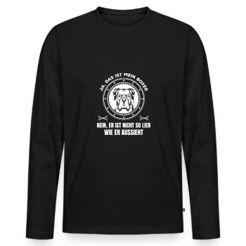 Ja das ist mein Boxer - Männer Premium Bio Langarmshirt - Schwarz - Vorne - Nico (187cm)