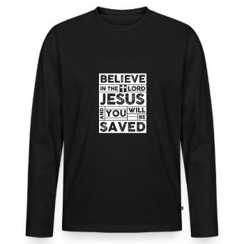 Jésus vous sauvera - T-shirt manches longues Premium bio Homme - noir - Devant - Nico (187cm)