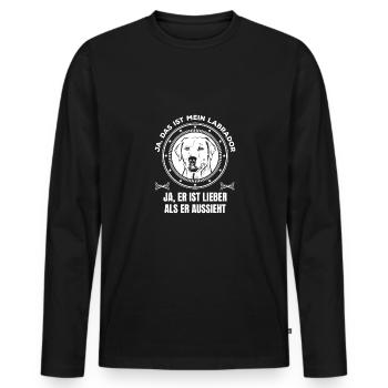 Labrador ist lieber als er aussieht - Männer Premium Bio Langarmshirt - Schwarz - Vorne - Nico (187cm)