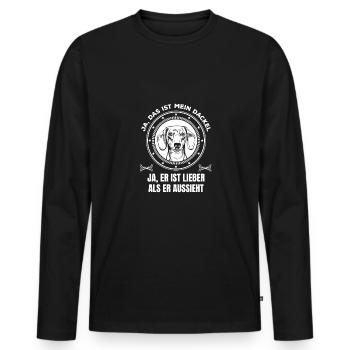 Dackel ist lieber als er aussieht - Männer Premium Bio Langarmshirt - Schwarz - Vorne - Nico (187cm)