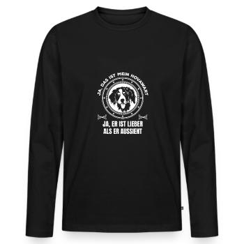 Mein Hovawart ist lieber als er aussieht - Männer Premium Bio Langarmshirt - Schwarz - Vorne - Nico (187cm)