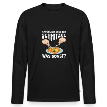 Natürlich esse ich Schnitzel - Männer Premium Bio Langarmshirt - Schwarz - Vorne - Nico (187cm)